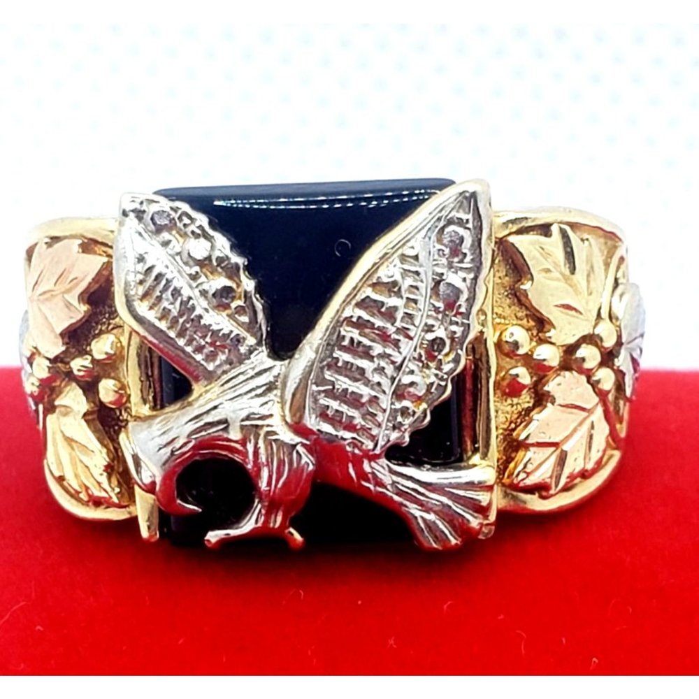 White gold eagle onyx ring, with rose gold, yellow 14k solid gold size 9